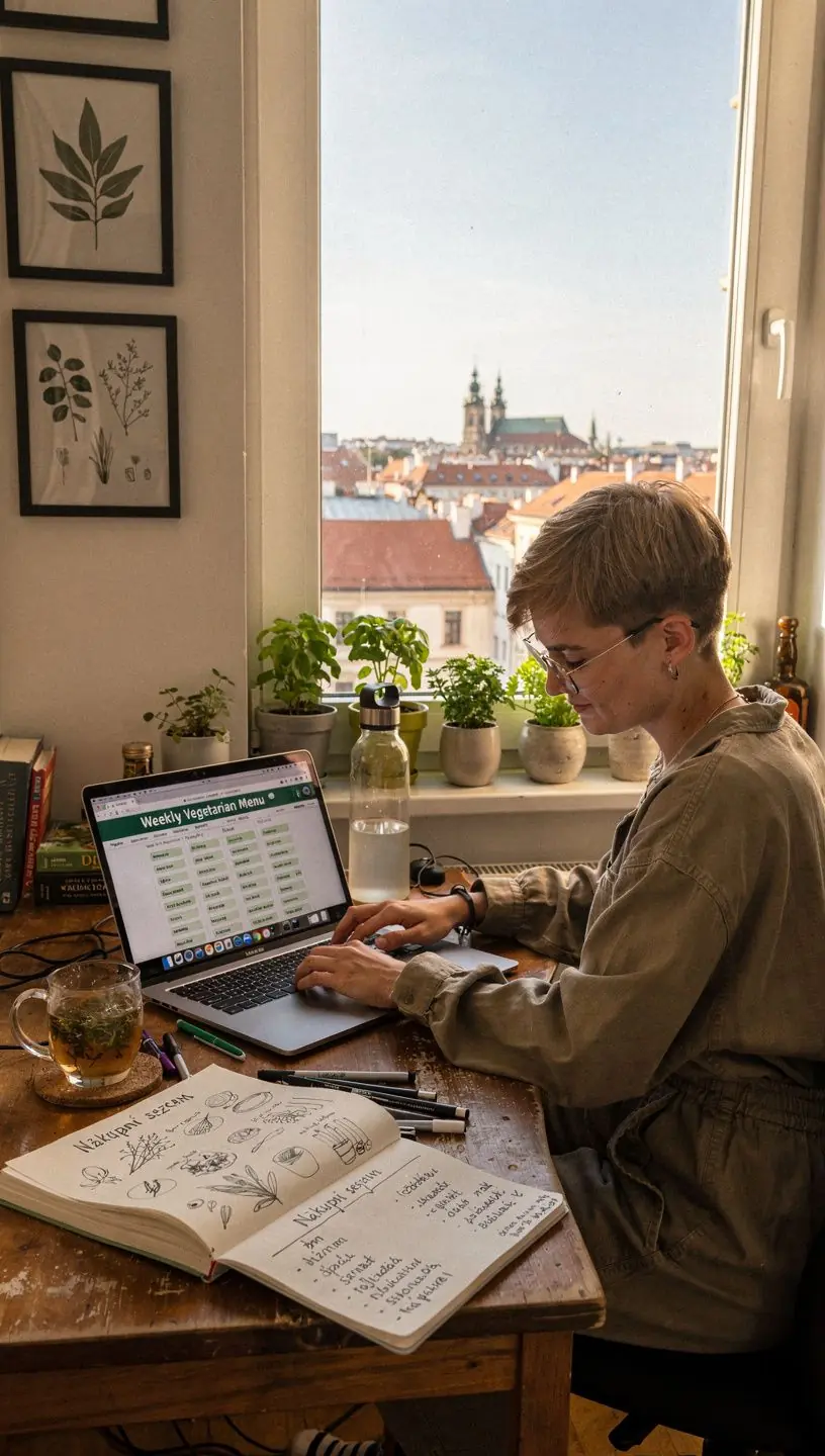 Rodinná večeře s vegetariánským curry a rýží na stole.